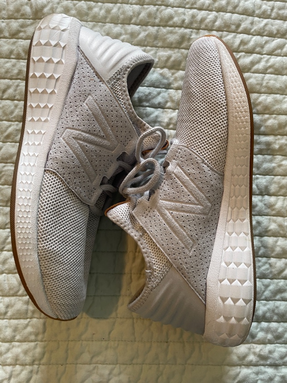 New Balance Gray Knit Lace-Up Sneakers with Gum Outsole